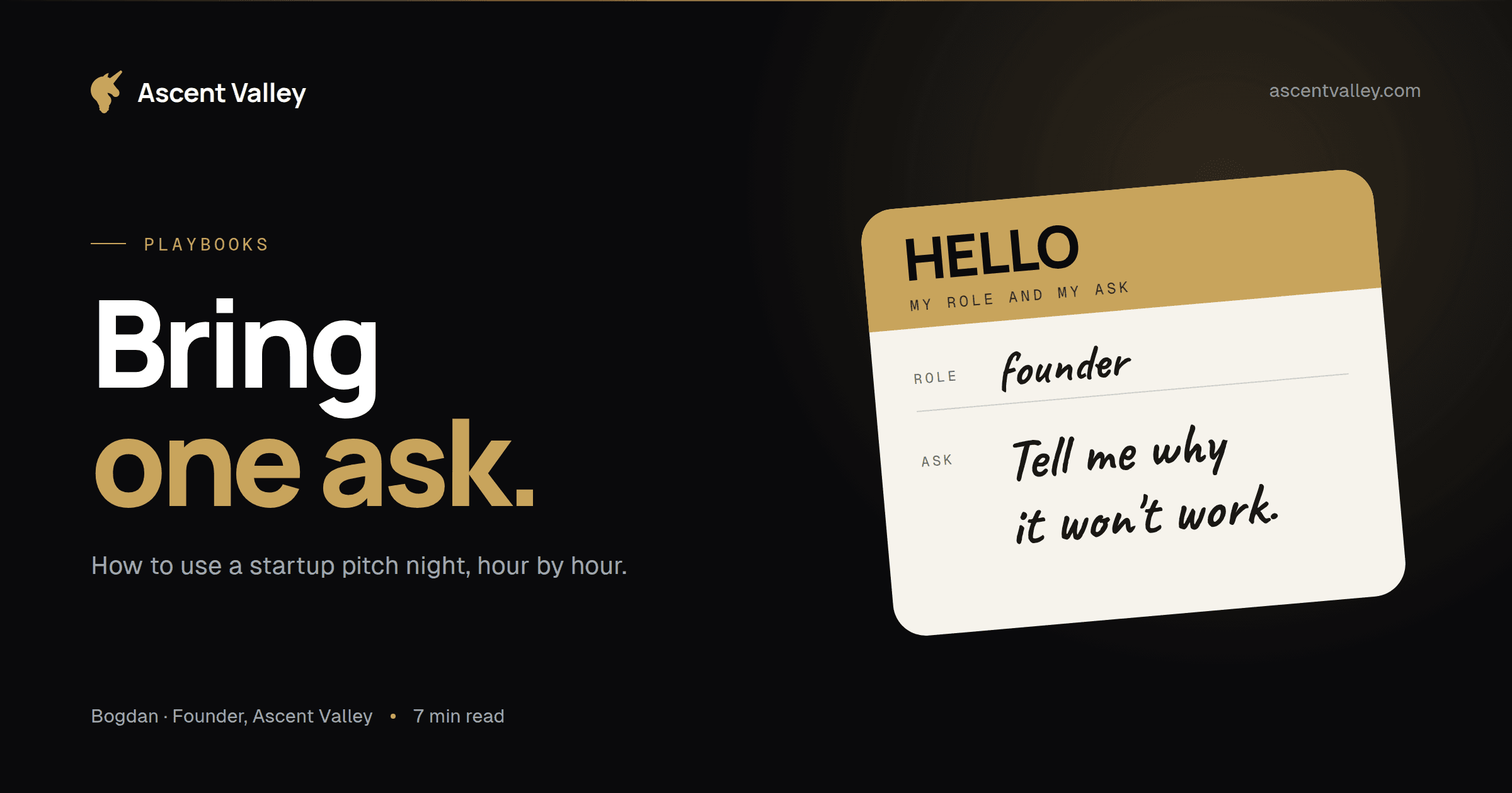 A name sticker with a handwritten ask