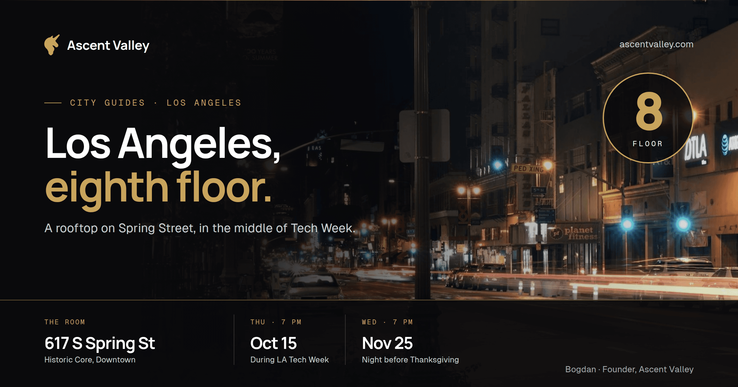 Downtown Los Angeles street at night