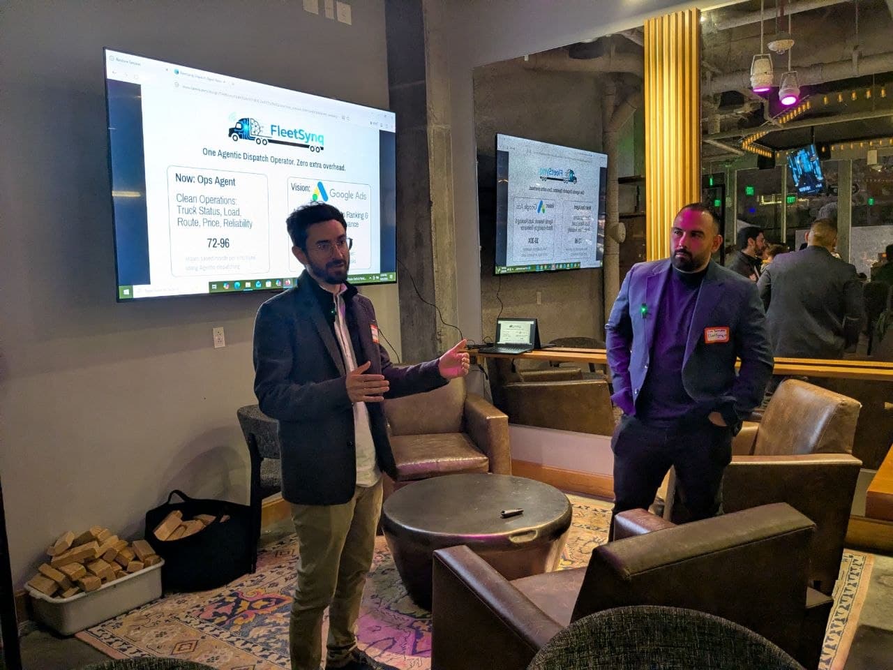 FleetSynq founders pitching AI dispatch agent, Boston