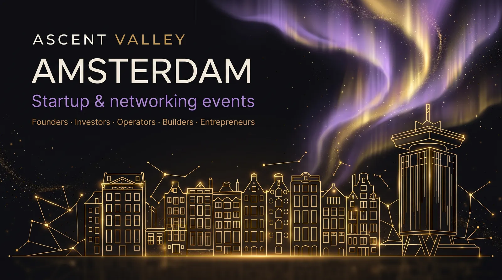 Amsterdam skyline drawn in golden light