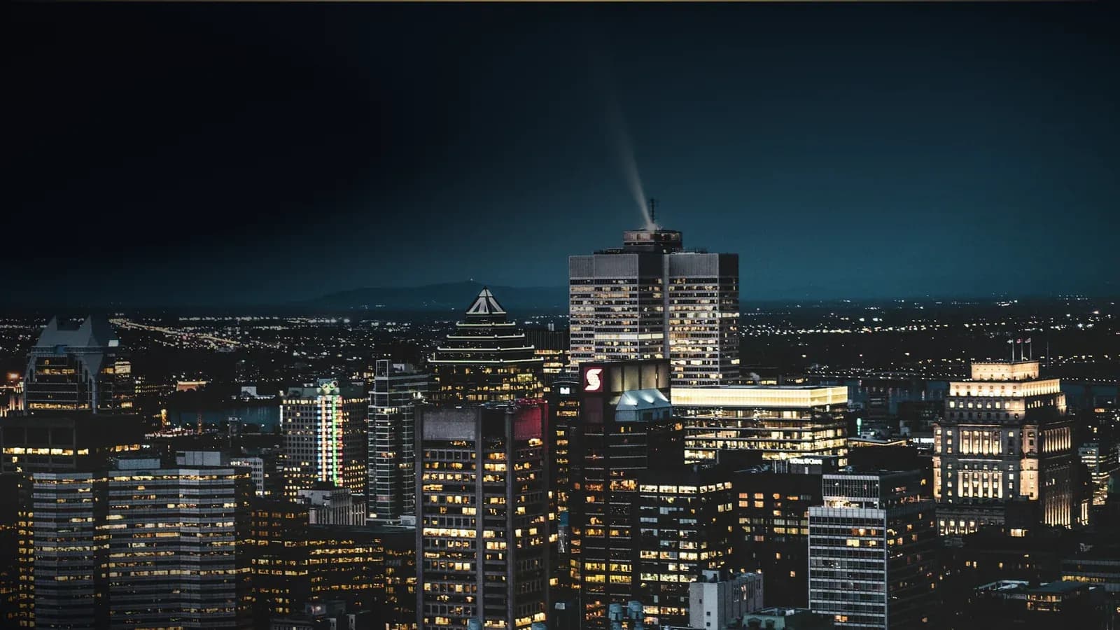 Downtown Montreal at night from above