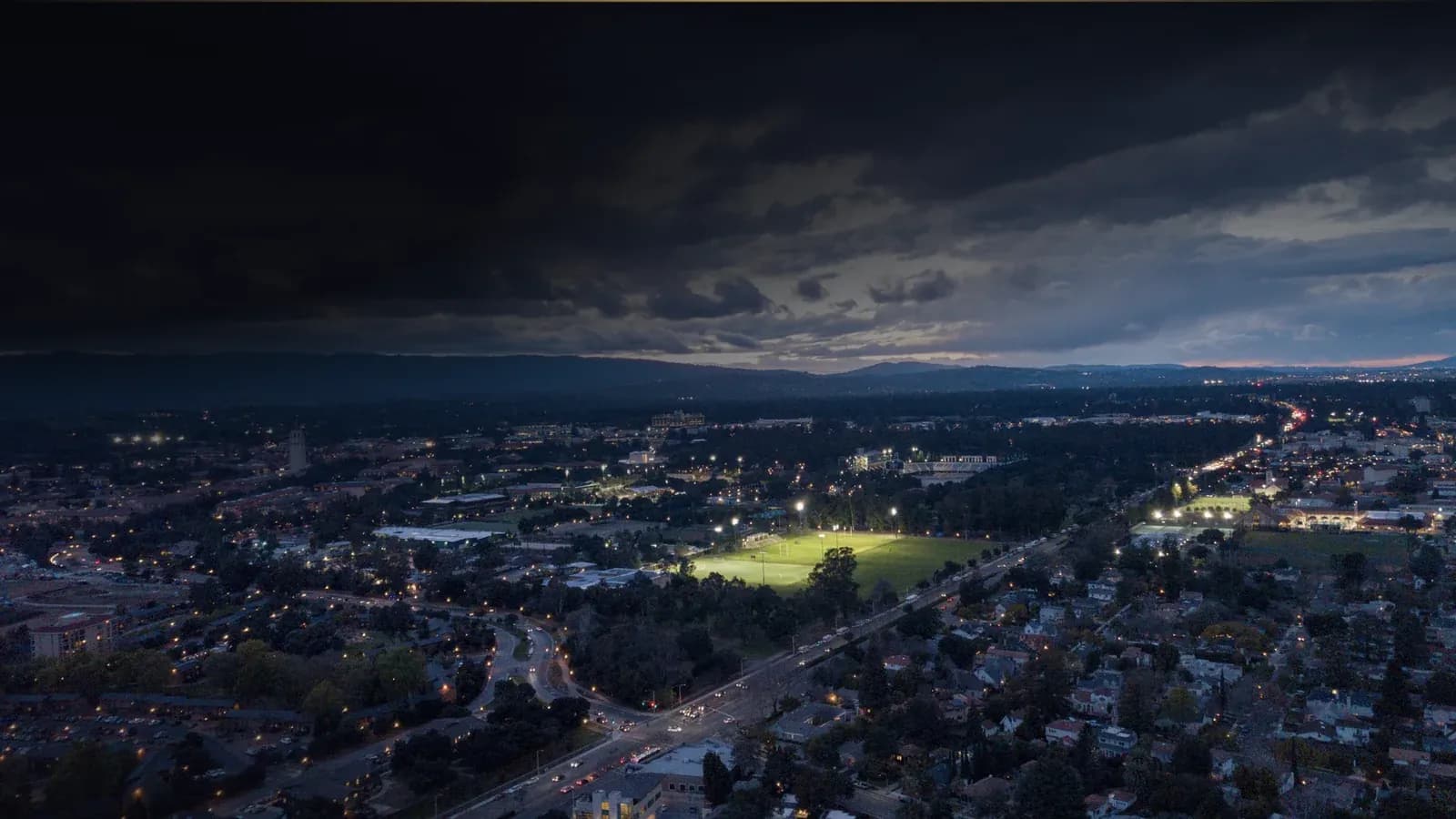 Palo Alto and Stanford from above at dusk