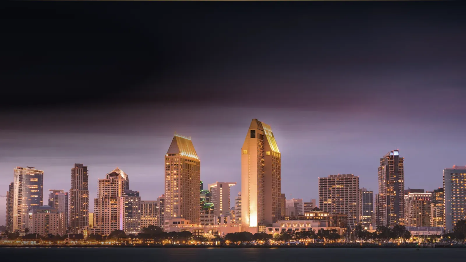 Downtown San Diego across the bay at sunset