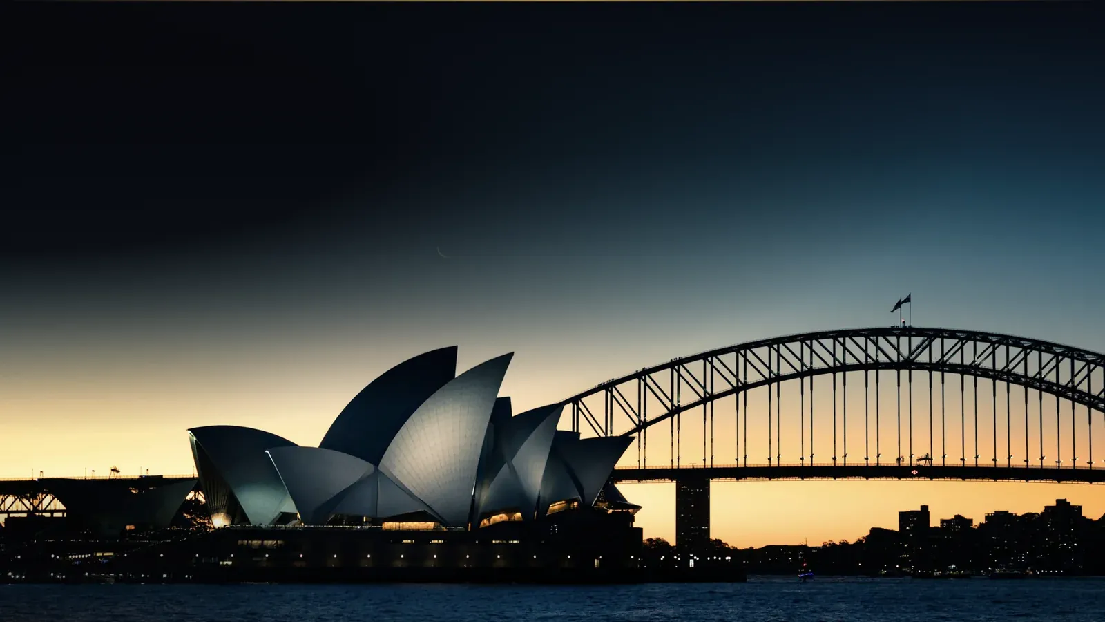 Sydney Opera House and Harbour Bridge at dusk