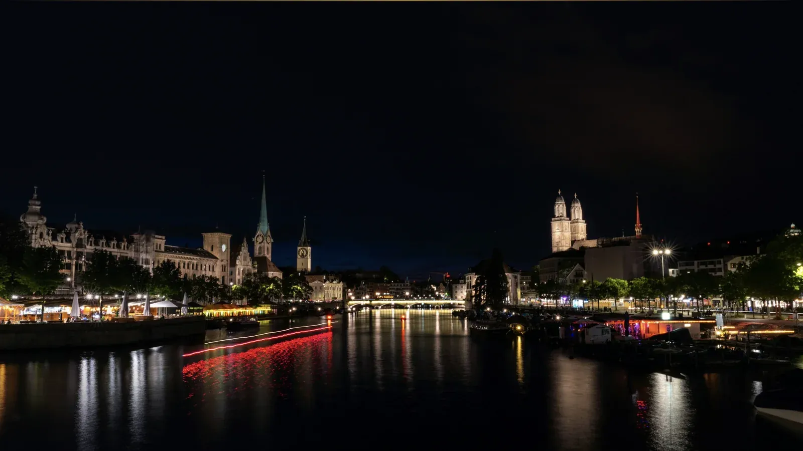 Zurich old town on the Limmat at night
